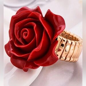 New Statement Acrylic Red Rose Gold Stretchy Adjustable Ring